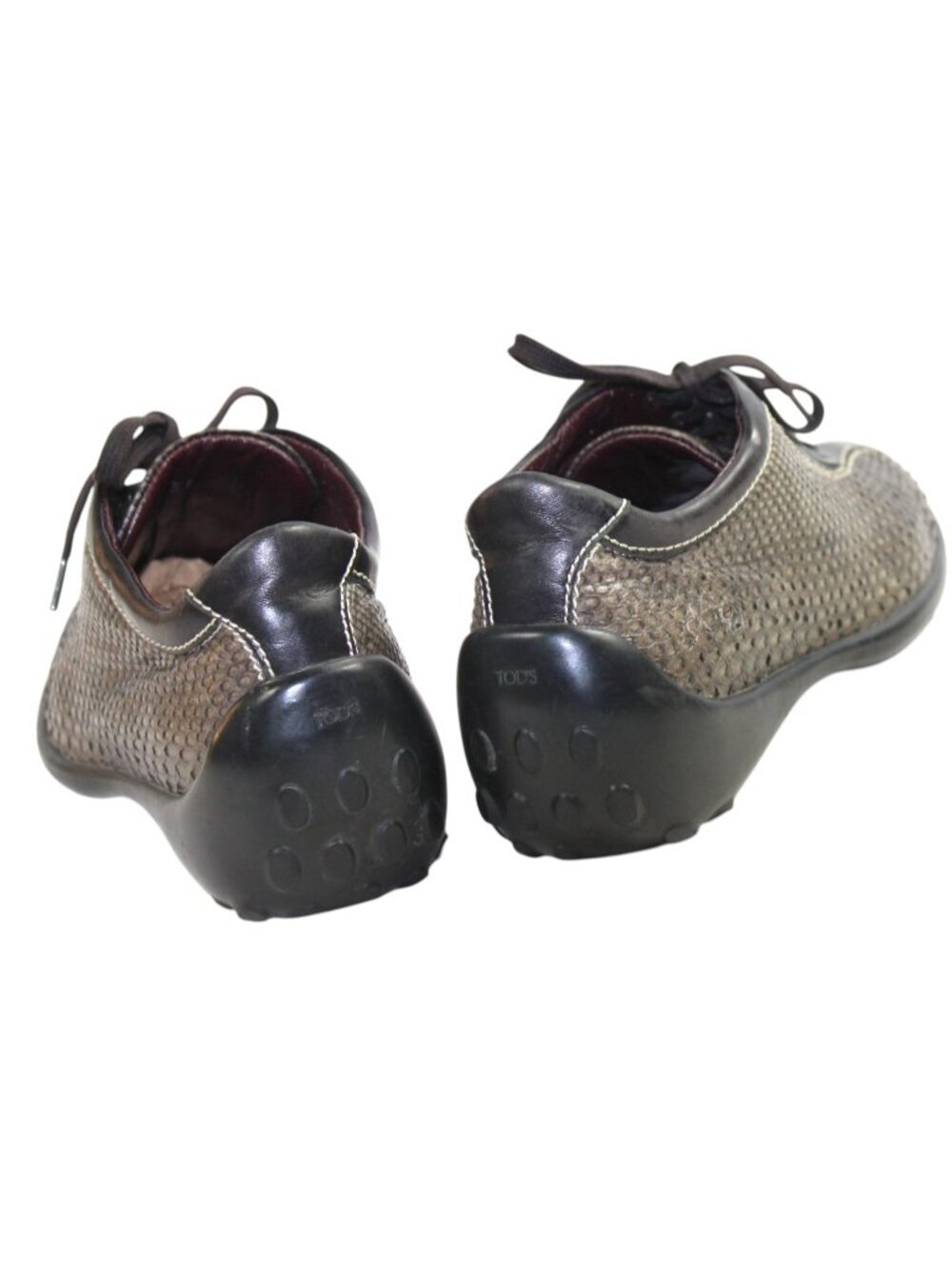 Tod’s Taupe Brown Snakeskin Embossed Leather Lace-Up Low Profile Driving Sneaker - Picture 9 of 10
